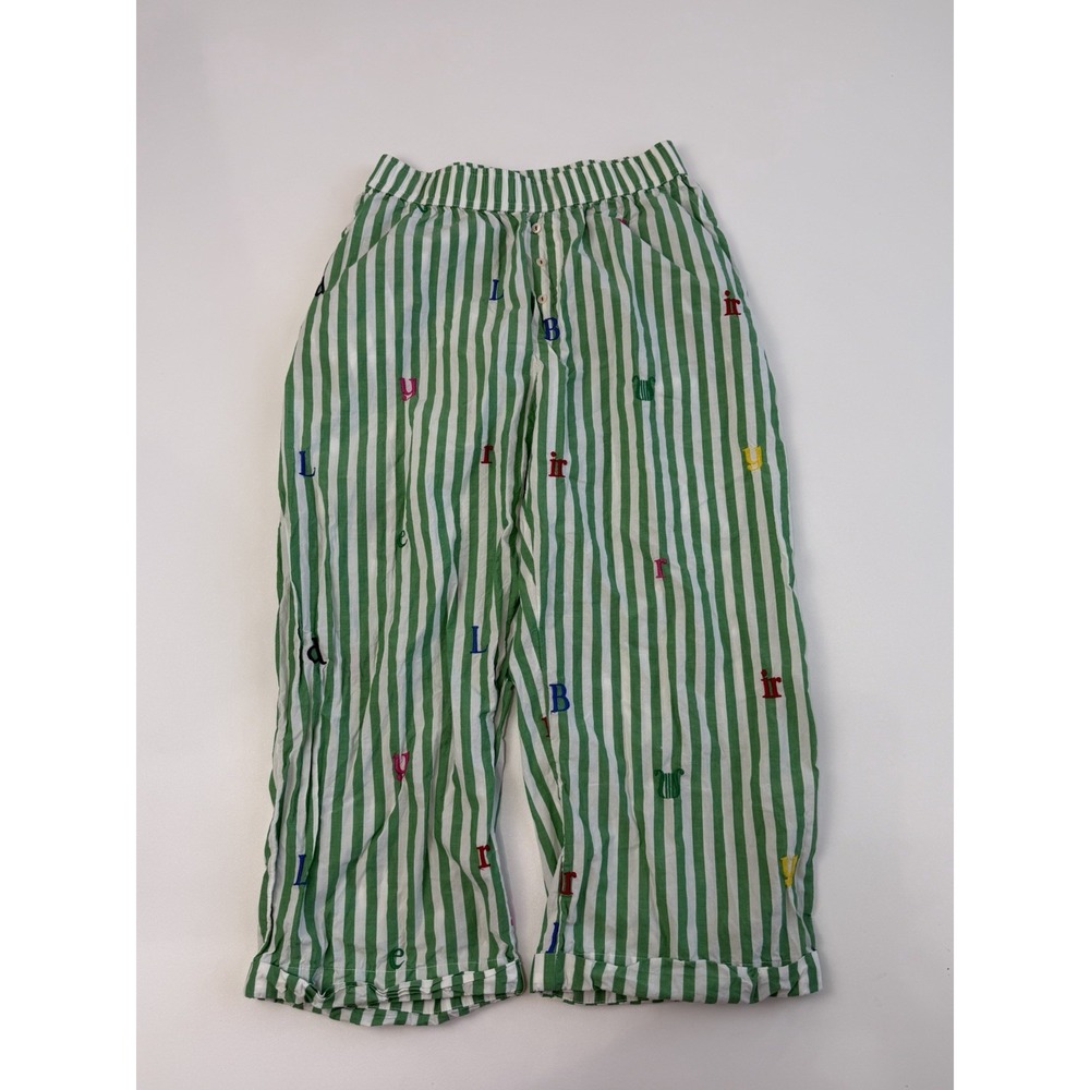 Anthropologie LyreBird Alphabet Boxer Pajama Pants XS Green Stripe Embroidered
